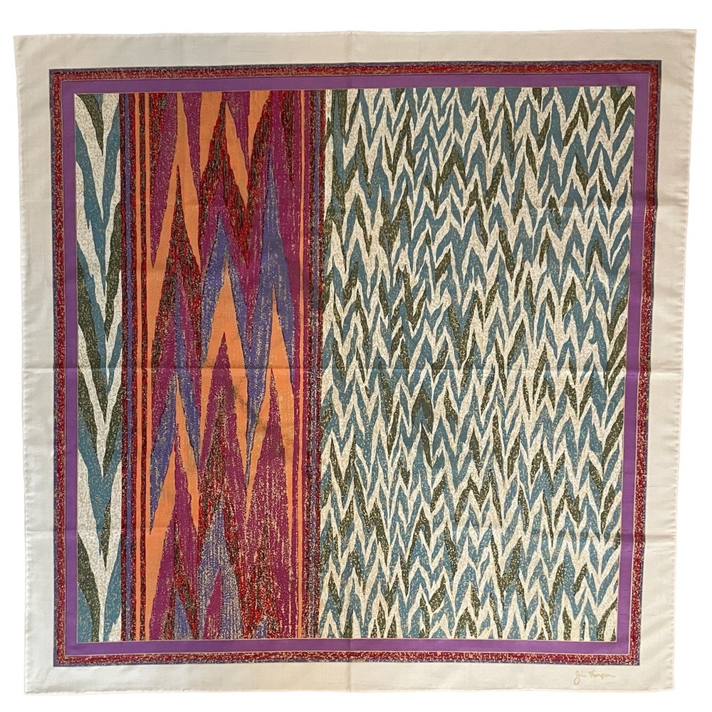 Silk Scarf Jim Thompson Authentic Designer Thai Ikat Hand Rolled Edges NWT Large